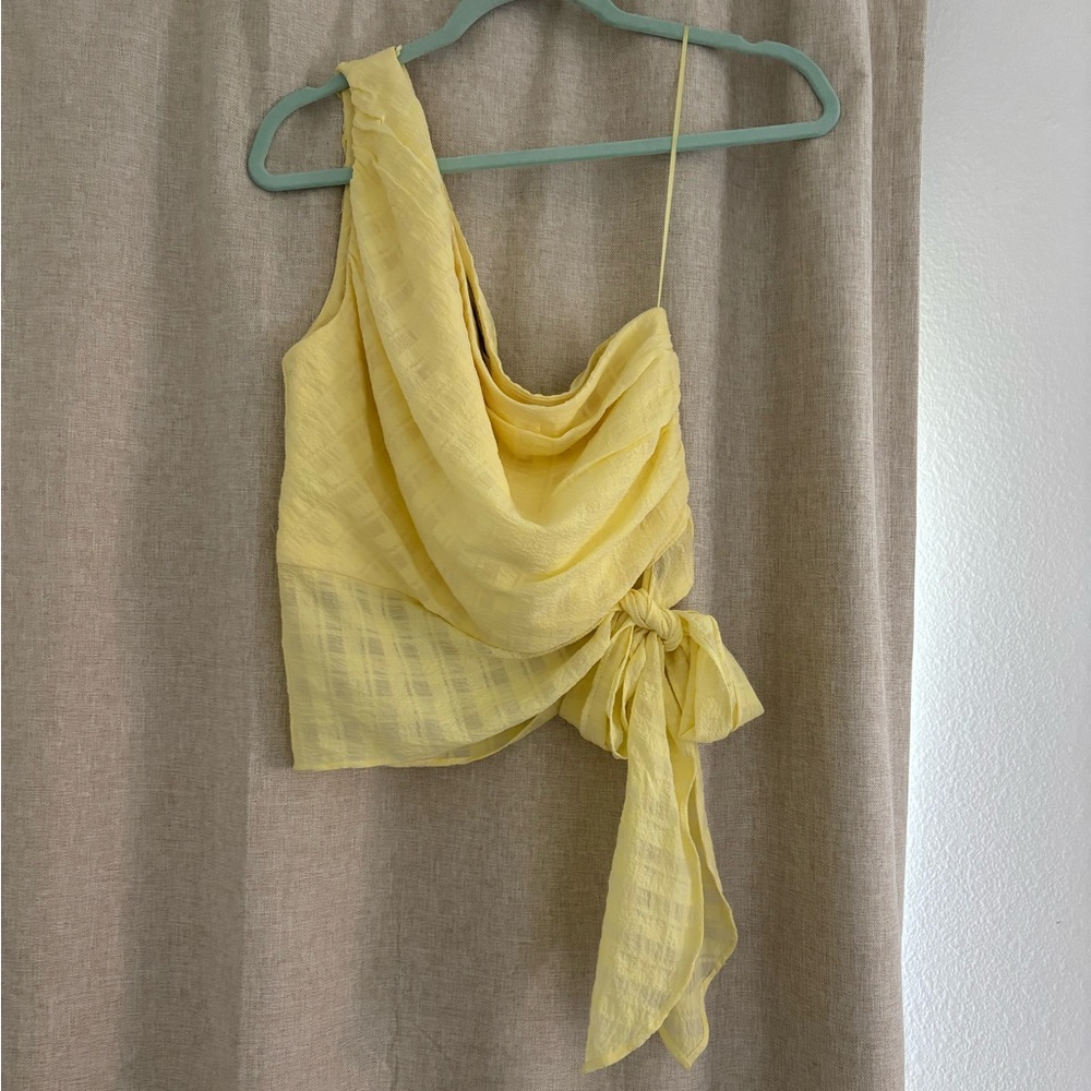 Yellow Draped One-Shoulder Top
